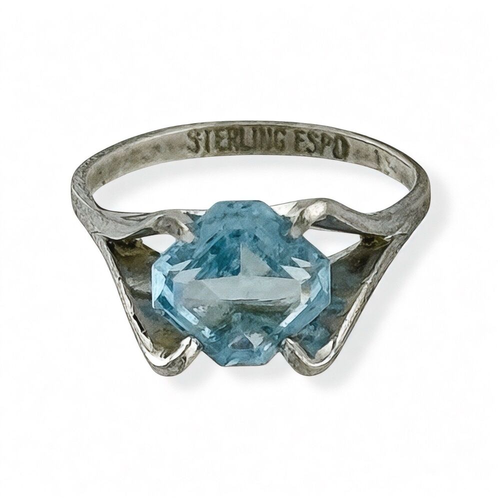 ESPO Finland Sterling Silver Modernist Blue Stone Ring | Size 4
